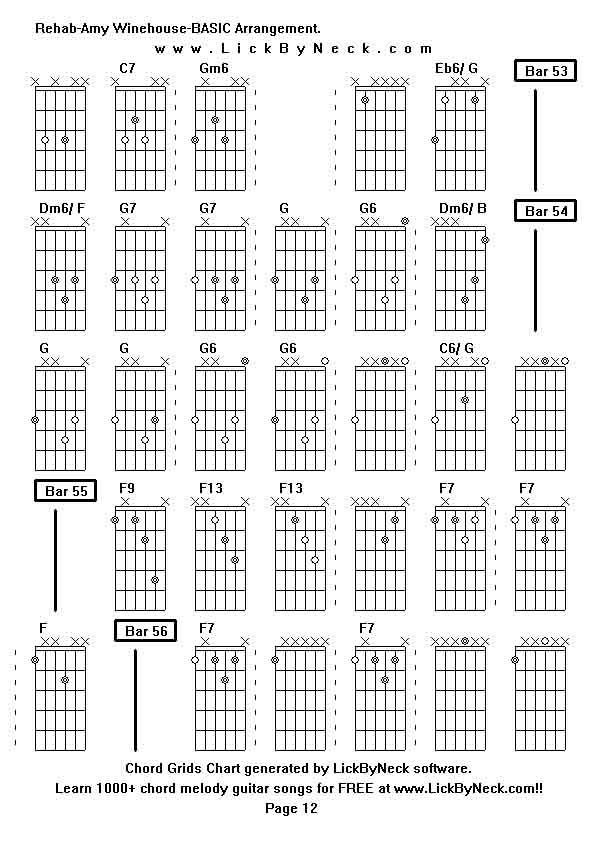 Chord Grids Chart of chord melody fingerstyle guitar song-Rehab-Amy Winehouse-BASIC Arrangement,generated by LickByNeck software.